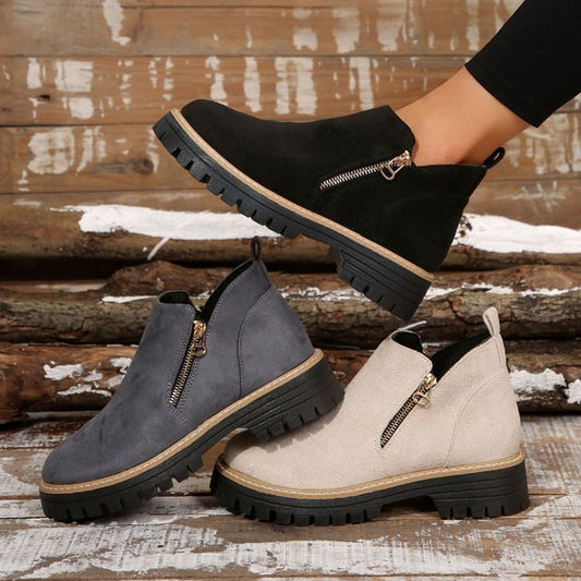 Bottines pour femmes à bout rond et fermeture à glissière sur le côté