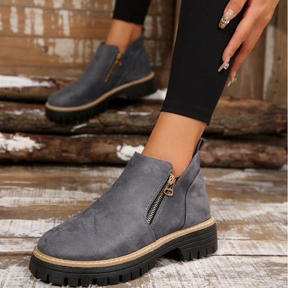 Bottines pour femmes à bout rond et fermeture à glissière sur le côté