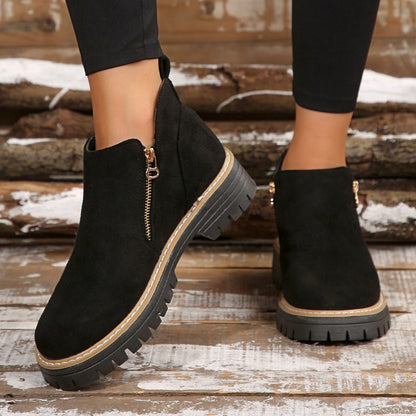 Bottines pour femmes à bout rond et fermeture à glissière sur le côté