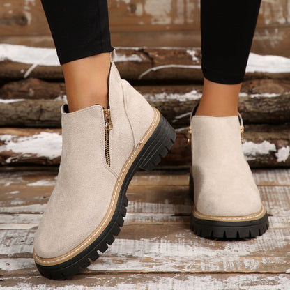 Bottines pour femmes à bout rond et fermeture à glissière sur le côté