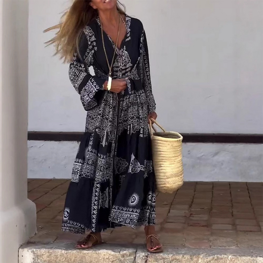 💃🌺Robe décontractée, imprimée et fluide pour femmes, avec encolure en V