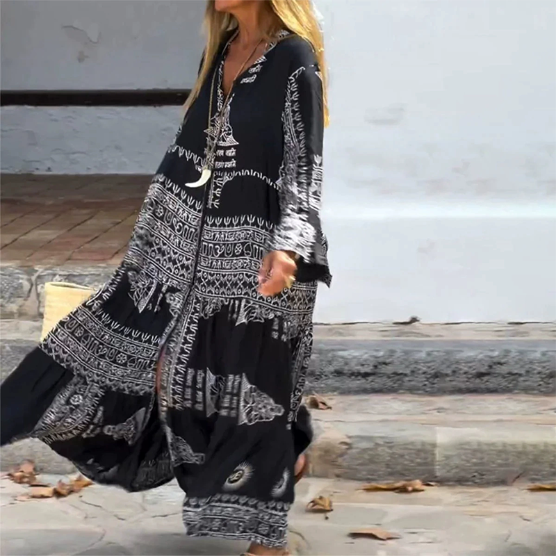 💃🌺Robe décontractée, imprimée et fluide pour femmes, avec encolure en V
