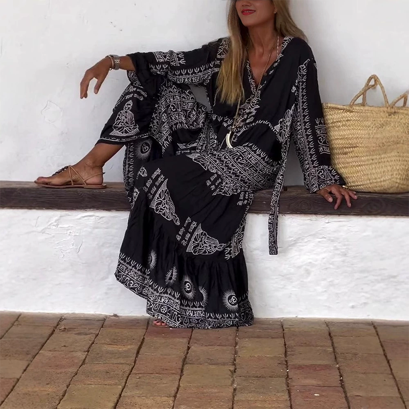 💃🌺Robe décontractée, imprimée et fluide pour femmes, avec encolure en V