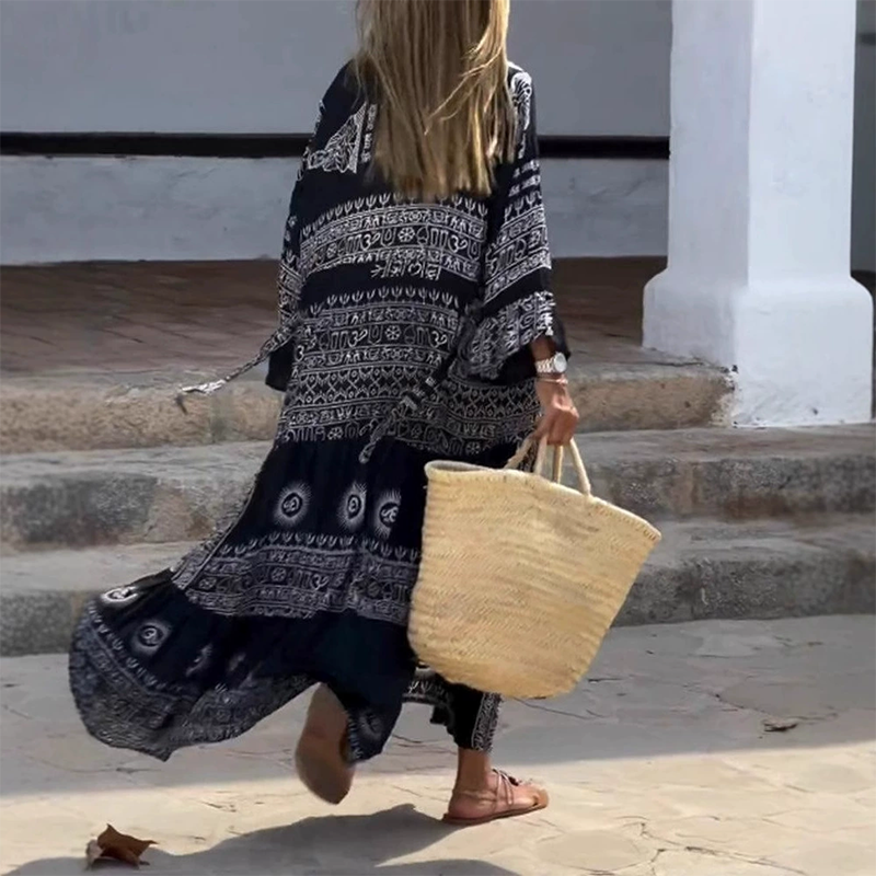 💃🌺Robe décontractée, imprimée et fluide pour femmes, avec encolure en V