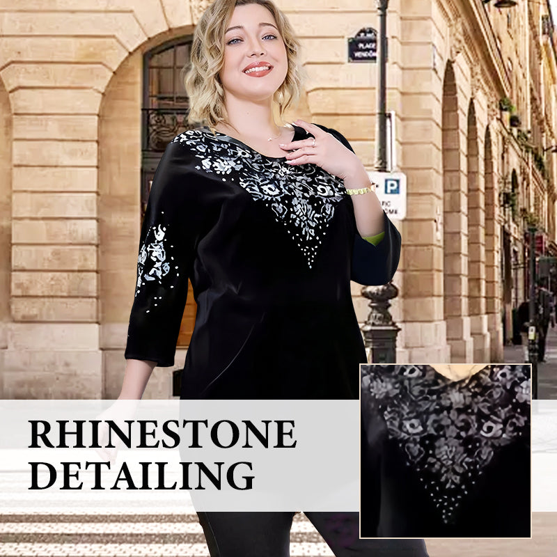 💃Nouveau design 2026🔥Ensemble top et pantalon en velours avec strass pour femme
