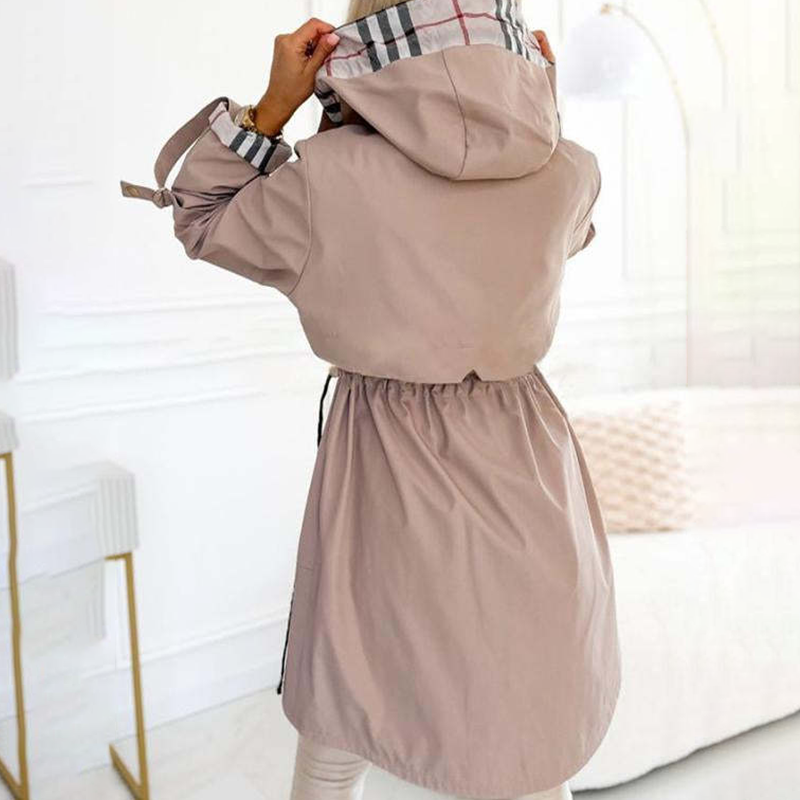 🔥Sweat à capuche long avec cordon de serrage à la taille et fermeture éclair