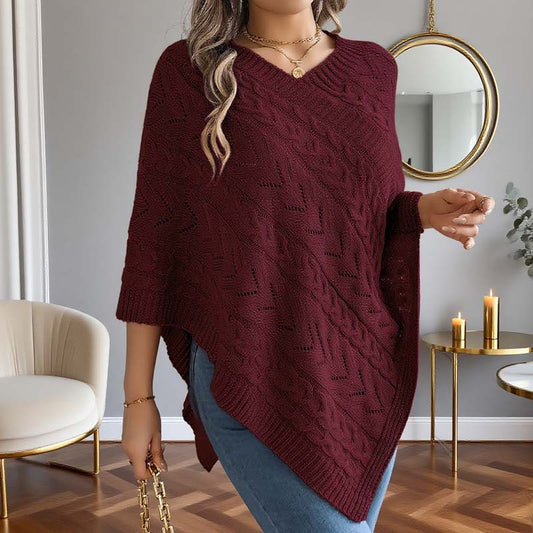 Pull-over ample en maille unie à encolure en V pour femmes