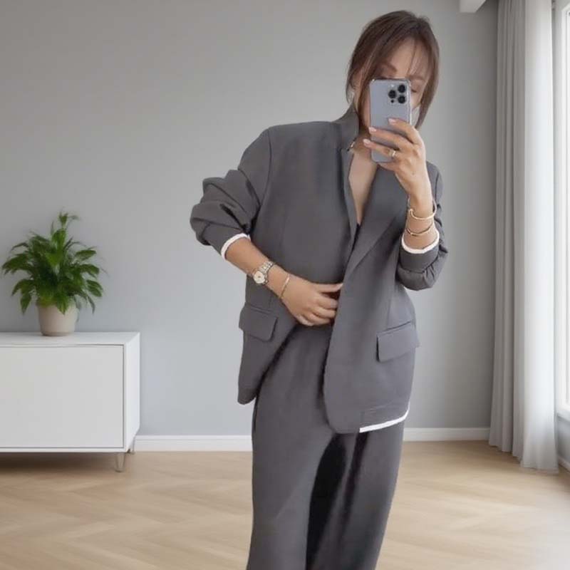 ⏰ VENTE FLASH 50 % DE RÉDUCTION 🔥 Ensemble 2 pièces pour femme comprenant un blazer à manches longues et un pantalon à jambes larges