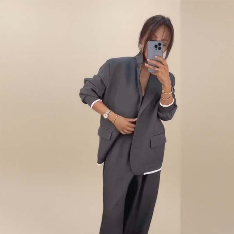 ⏰ VENTE FLASH 50 % DE RÉDUCTION 🔥 Ensemble 2 pièces pour femme comprenant un blazer à manches longues et un pantalon à jambes larges