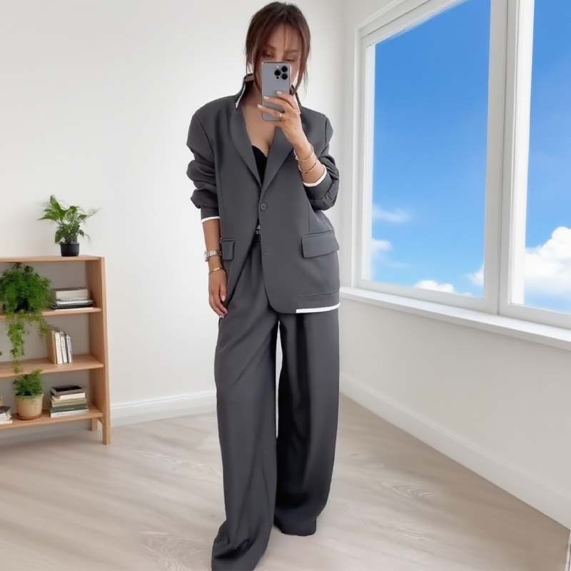 ⏰ VENTE FLASH 50 % DE RÉDUCTION 🔥 Ensemble 2 pièces pour femme comprenant un blazer à manches longues et un pantalon à jambes larges