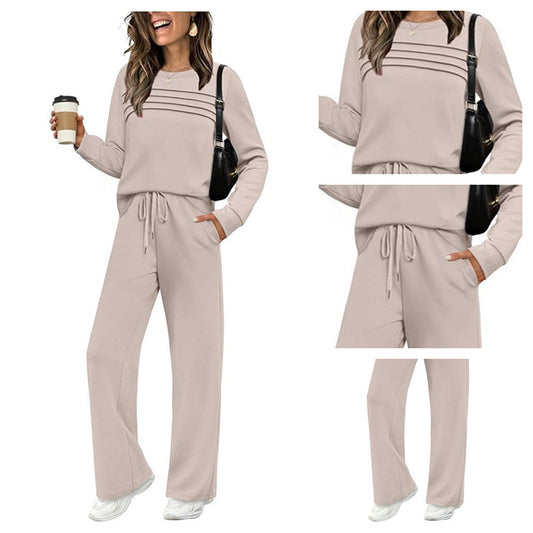 🔥DERNIER JOUR 60 % DE RÉDUCTION✨Ensemble haut ras du cou et pantalon à cordon pour femme