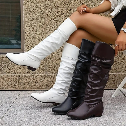 Bottes hautes plissées souples pour femmes