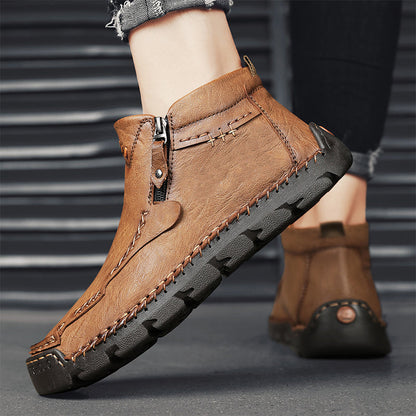 Bottes à talons pour hommes, style rétro, avec fermeture éclair