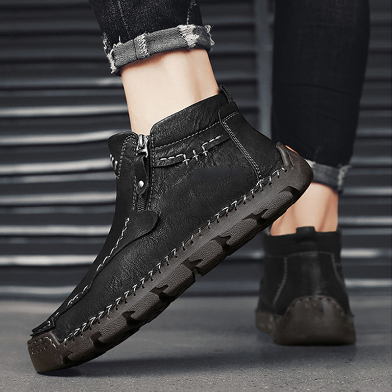 Bottes à talons pour hommes, style rétro, avec fermeture éclair