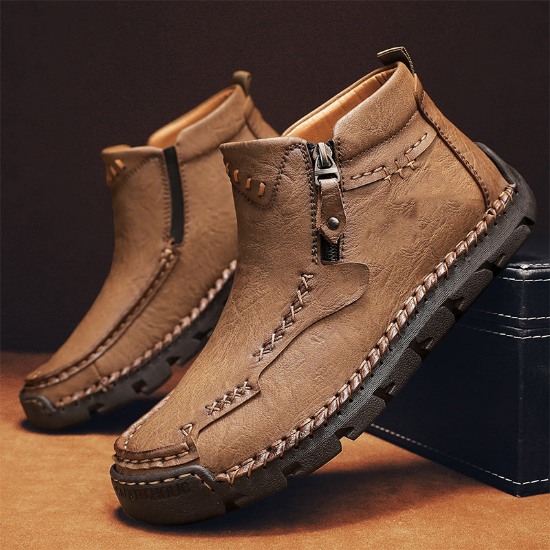Bottes à talons pour hommes, style rétro, avec fermeture éclair
