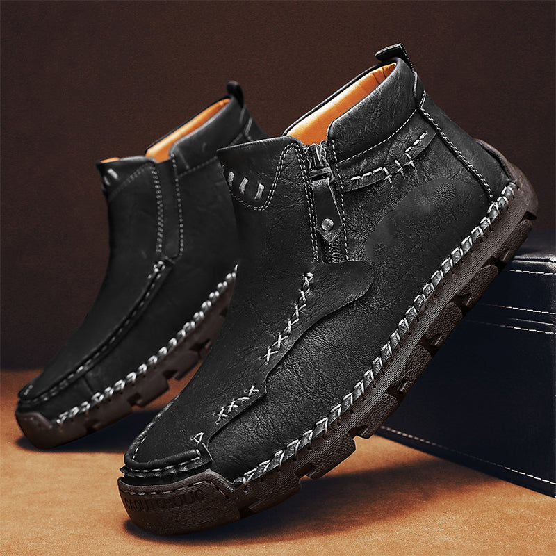 Bottes à talons pour hommes, style rétro, avec fermeture éclair