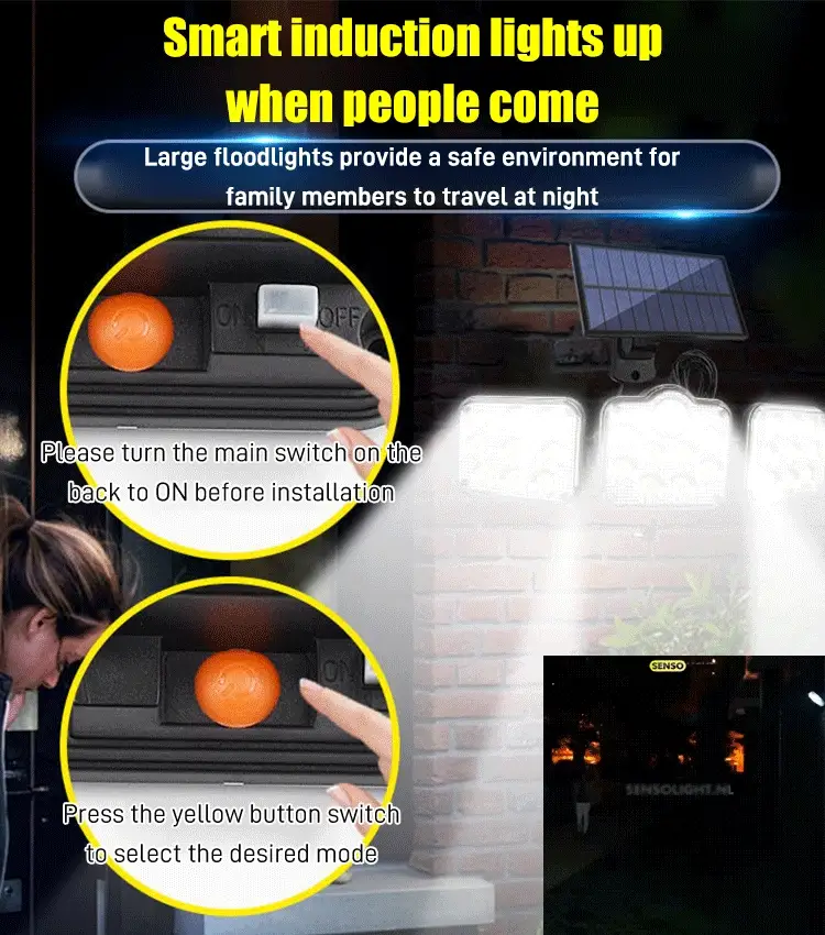 Applique murale solaire à trois têtes