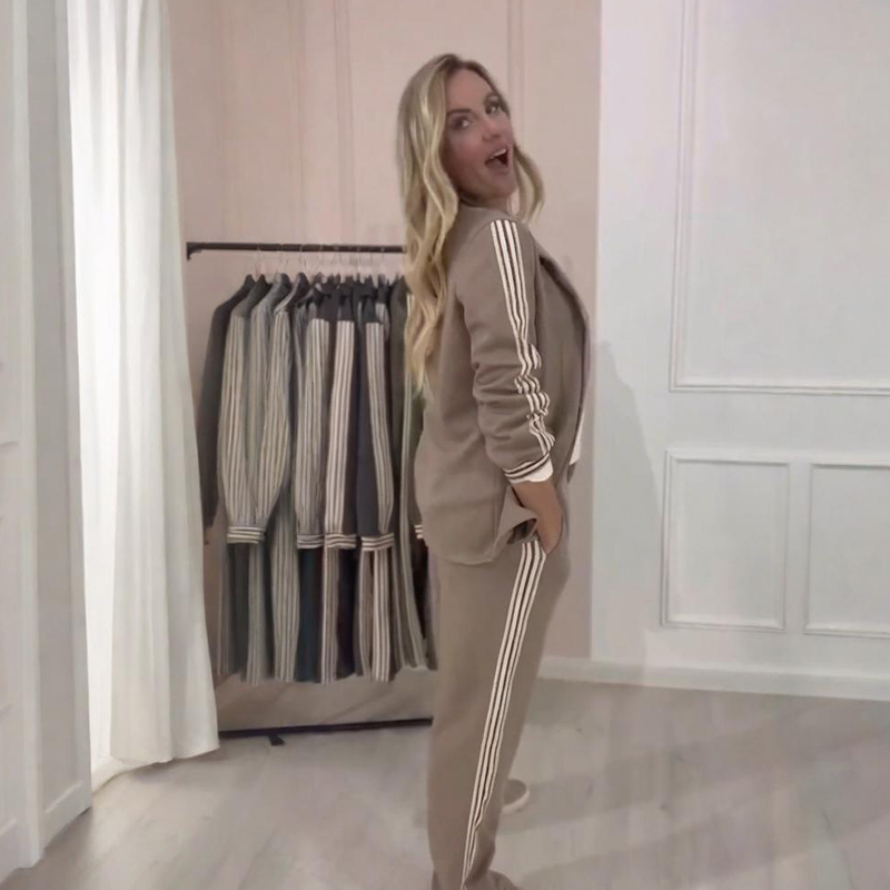 Ensemble 2 pièces blazer et pantalon à rayures latérales tendance