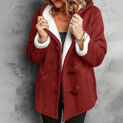 Manteau Femme en Daim à Capuche avec Doublure Polaire