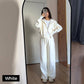 💥Nouveautés : 50 % de réduction - Ensemble femme composé d'un haut ajusté à fermeture éclair et d'un pantalon large en maille