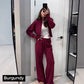 💥Nouveautés : 50 % de réduction - Ensemble femme composé d'un haut ajusté à fermeture éclair et d'un pantalon large en maille