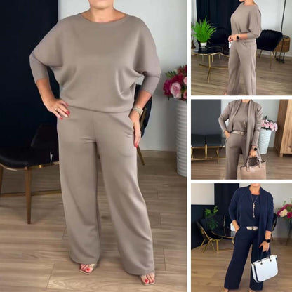 Ensemble 3 pièces élégant comprenant un cardigan long, un haut et un pantalon