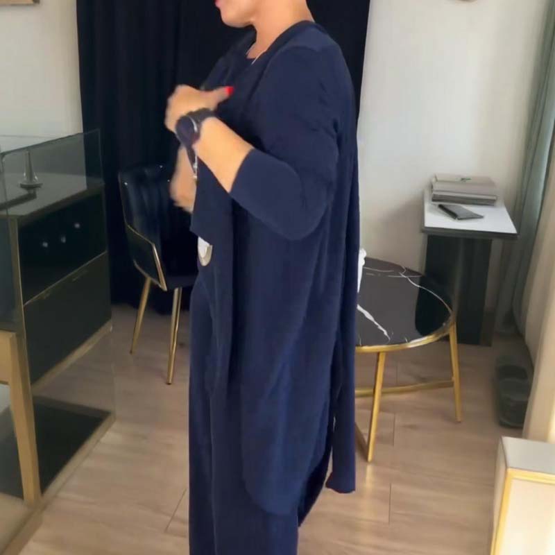 Ensemble 3 pièces élégant comprenant un cardigan long, un haut et un pantalon