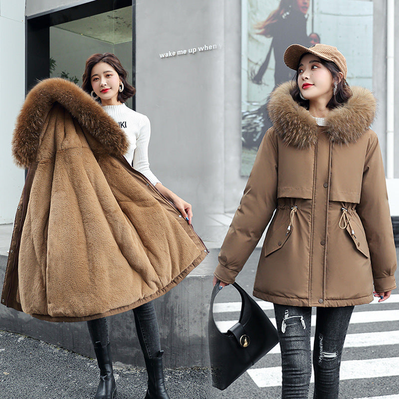 Meilleur cadeau - Manteau parka épais à capuche ample en polaire synthétique pour femme