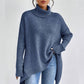 💖Pull femme tendance de couleur unie avec épaules tombantes, col montant et grosse maille