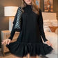 Mini-robe en tulle à col roulé et maille côtelée pour femme