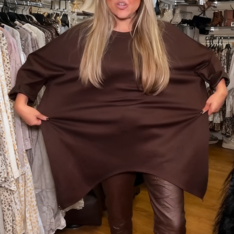 🔥Offre à durée limitée - 🌸Ensemble deux pièces composé d'un haut ample asymétrique et d'un pantalon uni