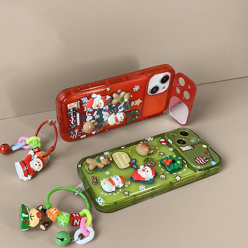 🔥VENTE CHAUDE🎄Étui à rabat miroir avec pendentif arbre de Noël pour iPhone🎅50% de réduction✨