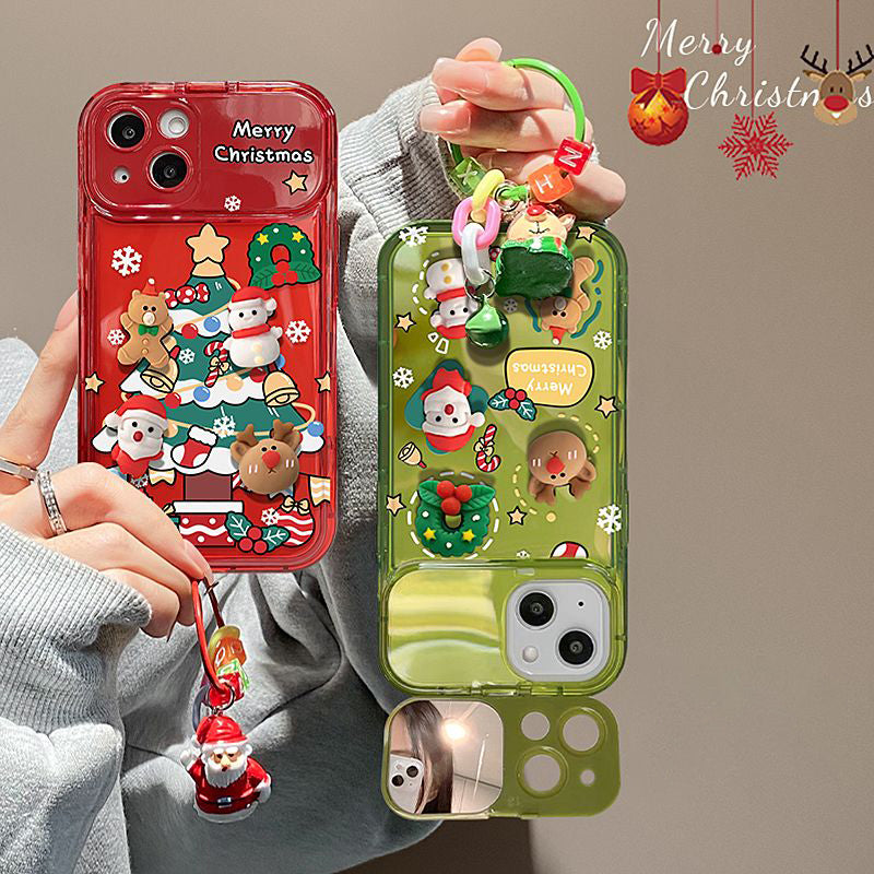 🔥VENTE CHAUDE🎄Étui à rabat miroir avec pendentif arbre de Noël pour iPhone🎅50% de réduction✨