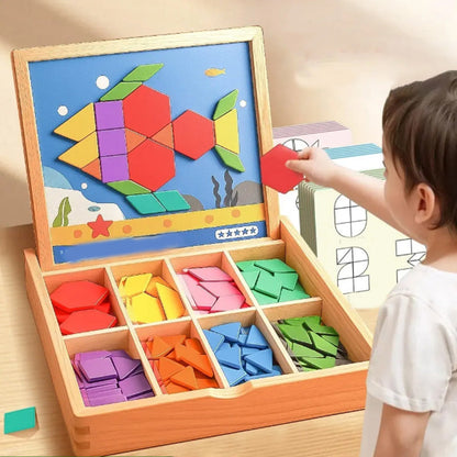 🔥 50% DE RÉDUCTION ! ✨ Puzzle Magnétique en Bois - 180 Pièces Géométriques, Apprentissage STEM, Boîte de Rangement Portable 🧲🧩