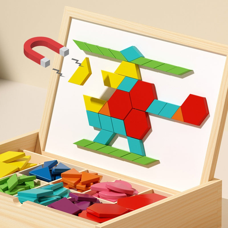 🔥 50% DE RÉDUCTION ! ✨ Puzzle Magnétique en Bois - 180 Pièces Géométriques, Apprentissage STEM, Boîte de Rangement Portable 🧲🧩
