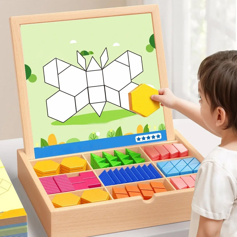 🔥 50% DE RÉDUCTION ! ✨ Puzzle Magnétique en Bois - 180 Pièces Géométriques, Apprentissage STEM, Boîte de Rangement Portable 🧲🧩