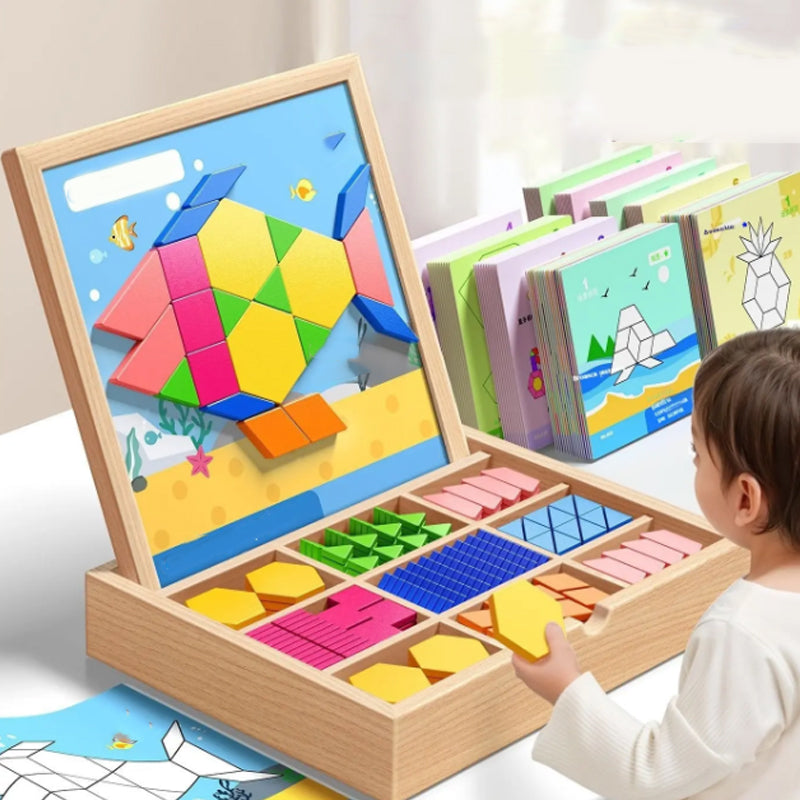 🔥 50% DE RÉDUCTION ! ✨ Puzzle Magnétique en Bois - 180 Pièces Géométriques, Apprentissage STEM, Boîte de Rangement Portable 🧲🧩
