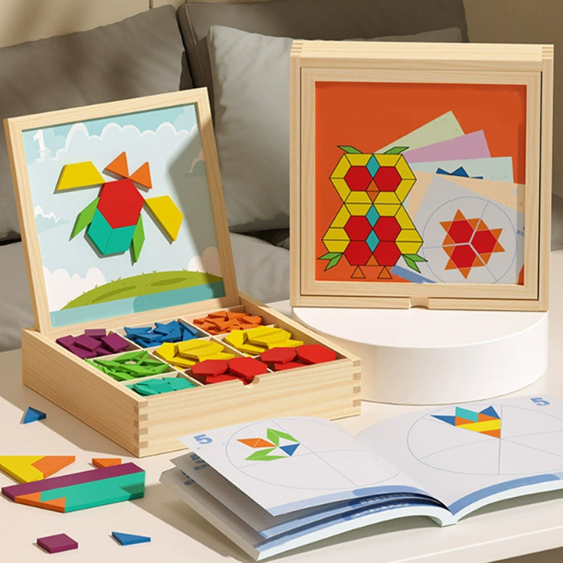 🔥 50% DE RÉDUCTION ! ✨ Puzzle Magnétique en Bois - 180 Pièces Géométriques, Apprentissage STEM, Boîte de Rangement Portable 🧲🧩