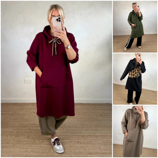 Robe longue oversize à capuche et poches pour femme