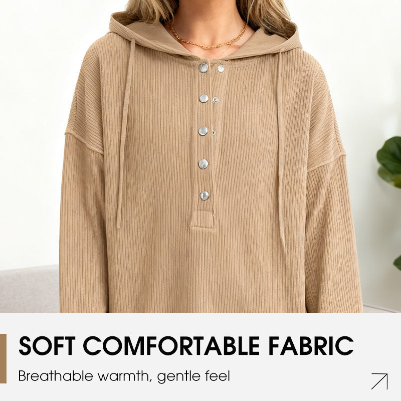 👚🌾 Sweat capuche femme col V – Boutons réglables, silhouette flatteuse, idéal à porter seul ou superposé pour un look effortless 🍂🕊️