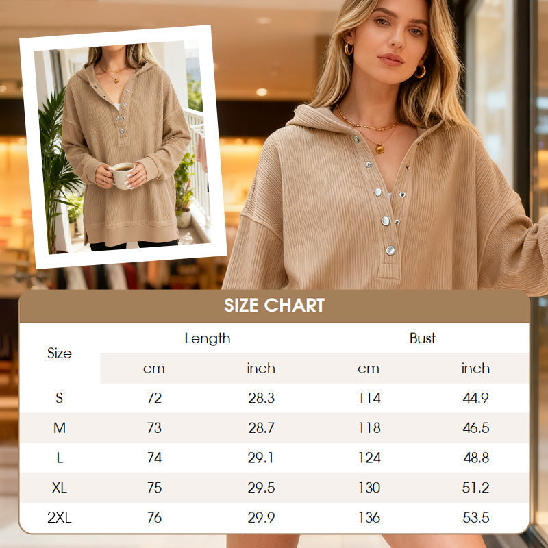 👚🌾 Sweat capuche femme col V – Boutons réglables, silhouette flatteuse, idéal à porter seul ou superposé pour un look effortless 🍂🕊️