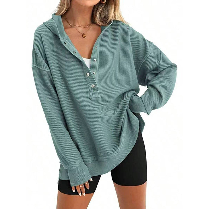 👚🌾 Sweat capuche femme col V – Boutons réglables, silhouette flatteuse, idéal à porter seul ou superposé pour un look effortless 🍂🕊️