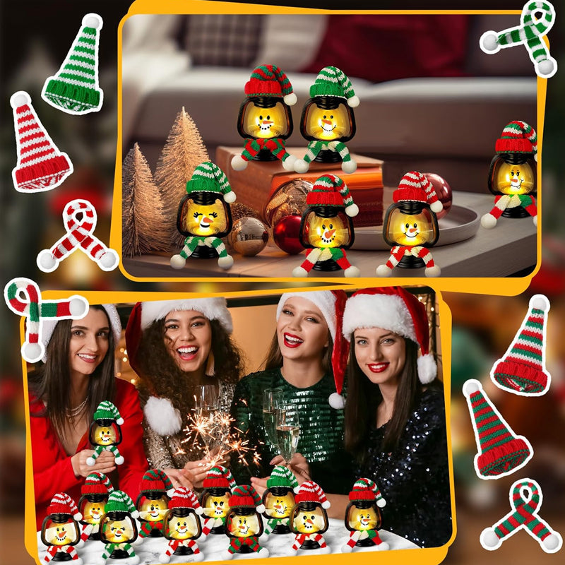 Décoration de Noël : Mini Lanterne Bonhomme de Neige avec Bonnets et Écharpes