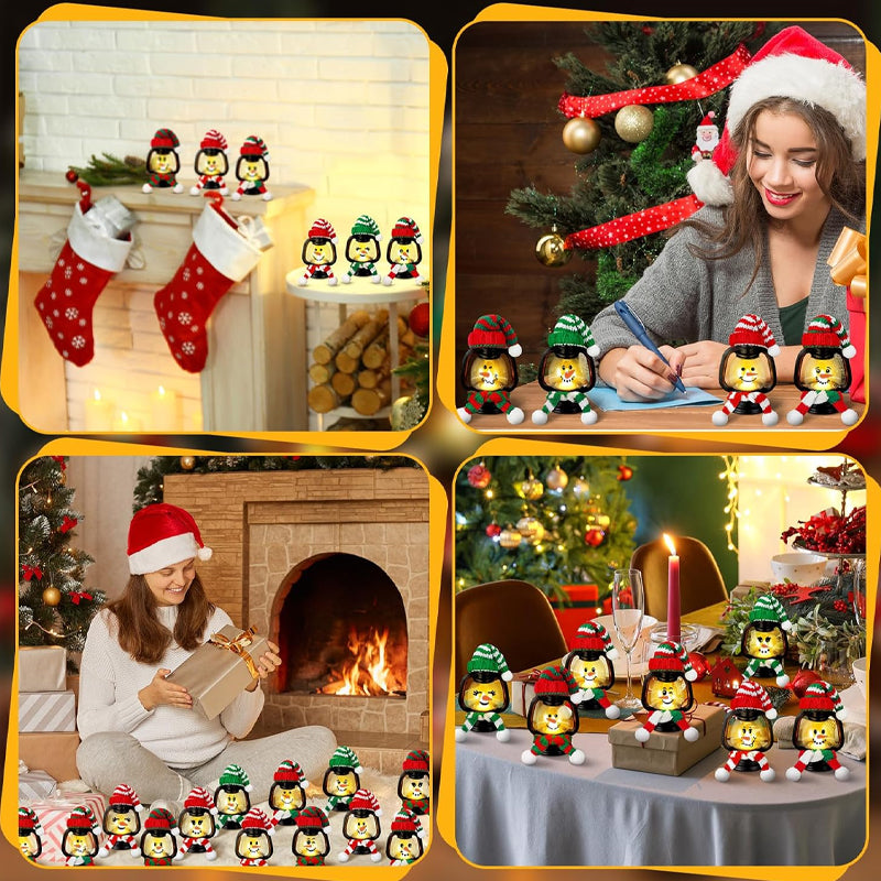Décoration de Noël : Mini Lanterne Bonhomme de Neige avec Bonnets et Écharpes