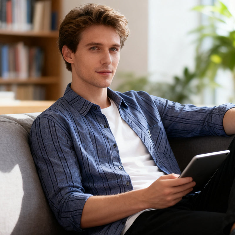 Chemise à carreaux à manches longues confortable et décontractée pour homme