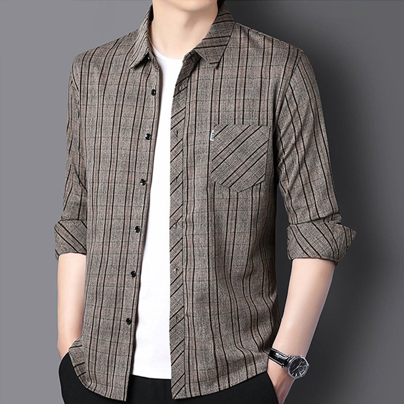 Chemise à carreaux à manches longues confortable et décontractée pour homme