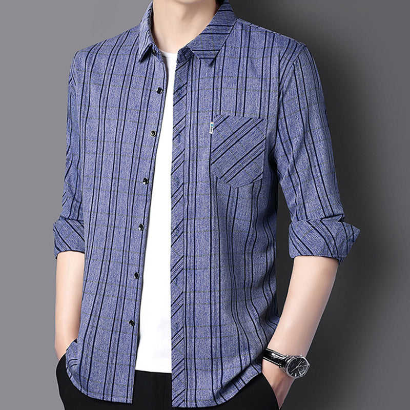 Chemise à carreaux à manches longues confortable et décontractée pour homme