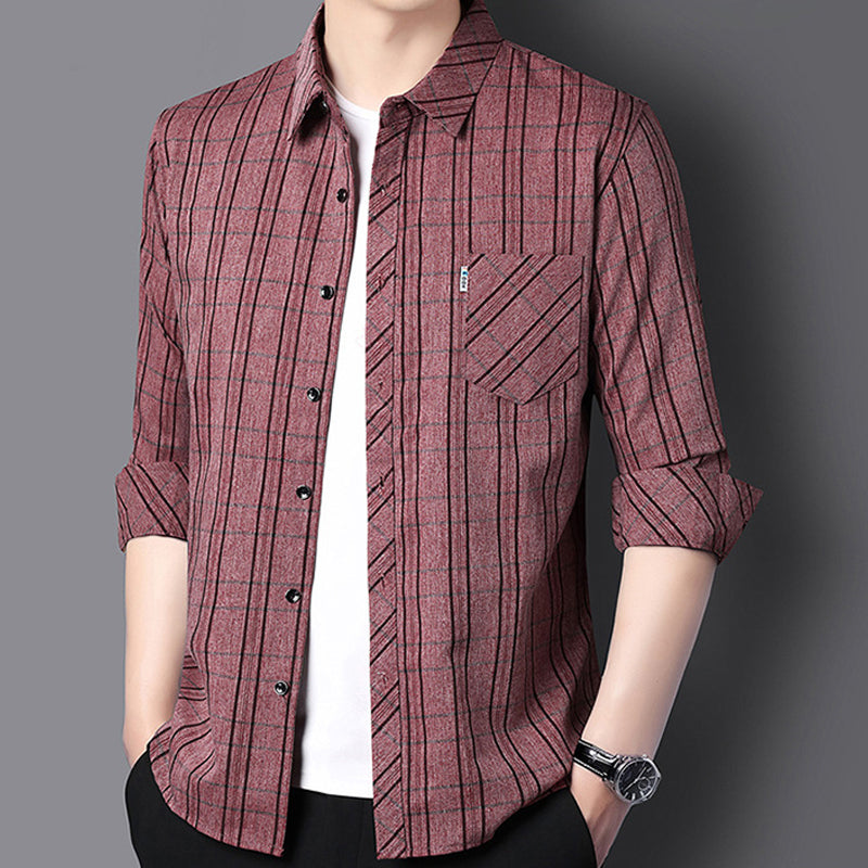 Chemise à carreaux à manches longues confortable et décontractée pour homme