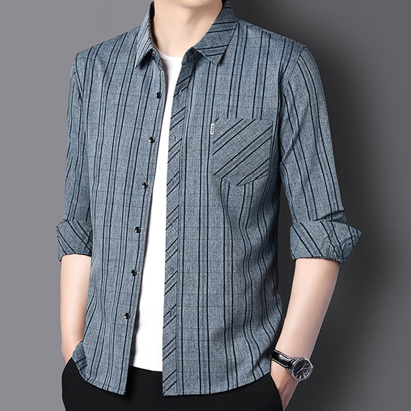 Chemise à carreaux à manches longues confortable et décontractée pour homme