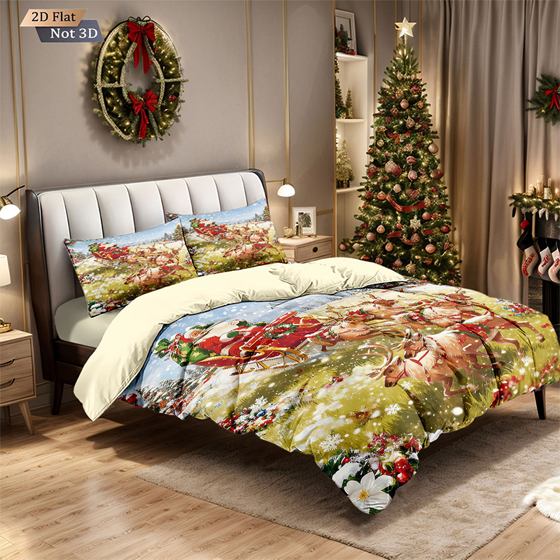 ⏳Spécial à durée limitée⏰Ensemble festif de housse de couette 3 pièces pour Noël🛏️❤️